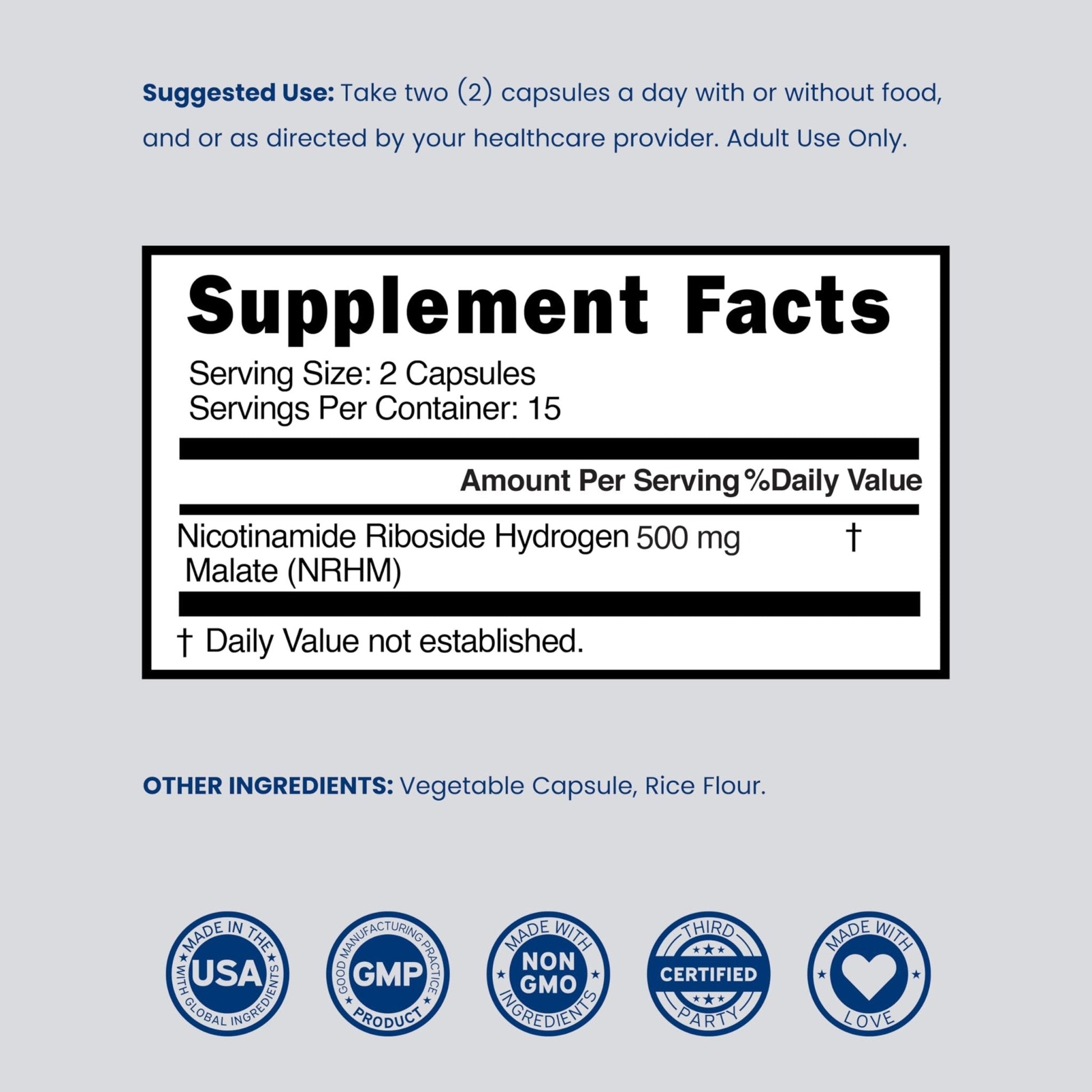 Nicotinamide Riboside 500mg (30 Count) NAD Supplement - NR Supplement For Women & Men to Support NAD+ Levels - NAD Booster - Third Party Tested - Vegan Safe, Non GMO & USA Made (30 Capsules) - Maple Wellness Supplements