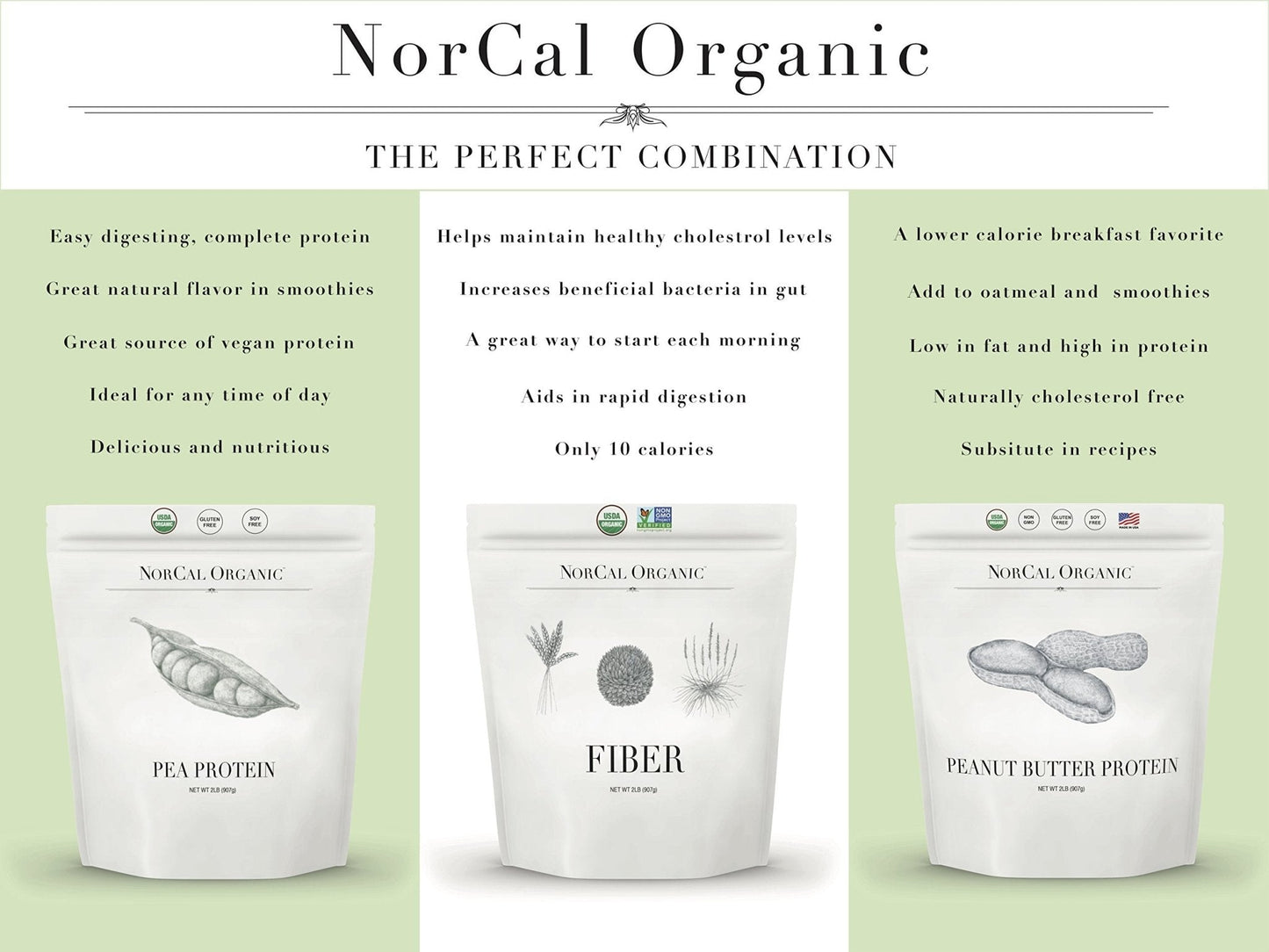 Norcal Organic Peanut Butter Protein Powder - 2lb | Vegan, Low-Cal, 11g Protein - Maple Wellness Supplements