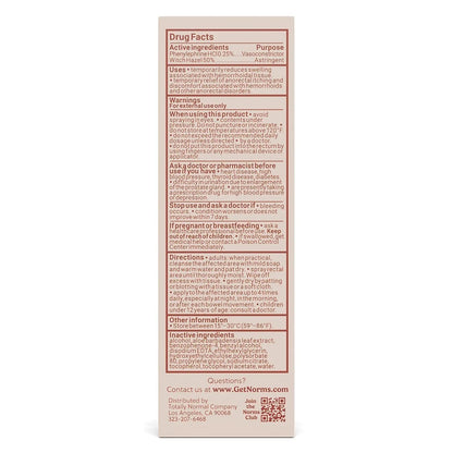 Norms Cooling Hemorrhoid Spray, Maximum Strength Touch-Free Relief with Phenylephrine, Witch Hazel, Aloe, Shrinks Swelling, Calms Itching, Soothes on Contact, 3oz Spray - Maple Wellness Supplements