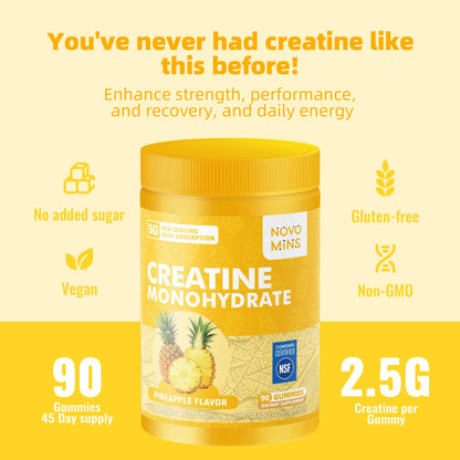 novomins Creatine Monohydrate Gummies for Men & Women, Chewables Creatine Monohydrate for Muscle Strength, Muscle Builder, Energy Boost, Pre-Workout Supplement - Maple Wellness Supplements