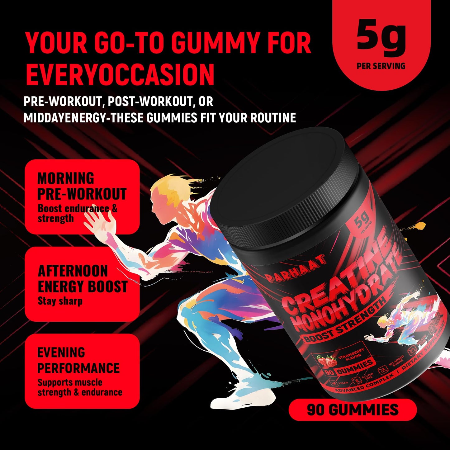 NSF Certified Creatine Gummy - Creatine Monohydrate Gummies 5g for Men & Women - Boost Focus,Strength, and Endurance, Vegan, Gluten-Free, Non-GMO, 2.5 Gram Creatine - Maple Wellness Supplements