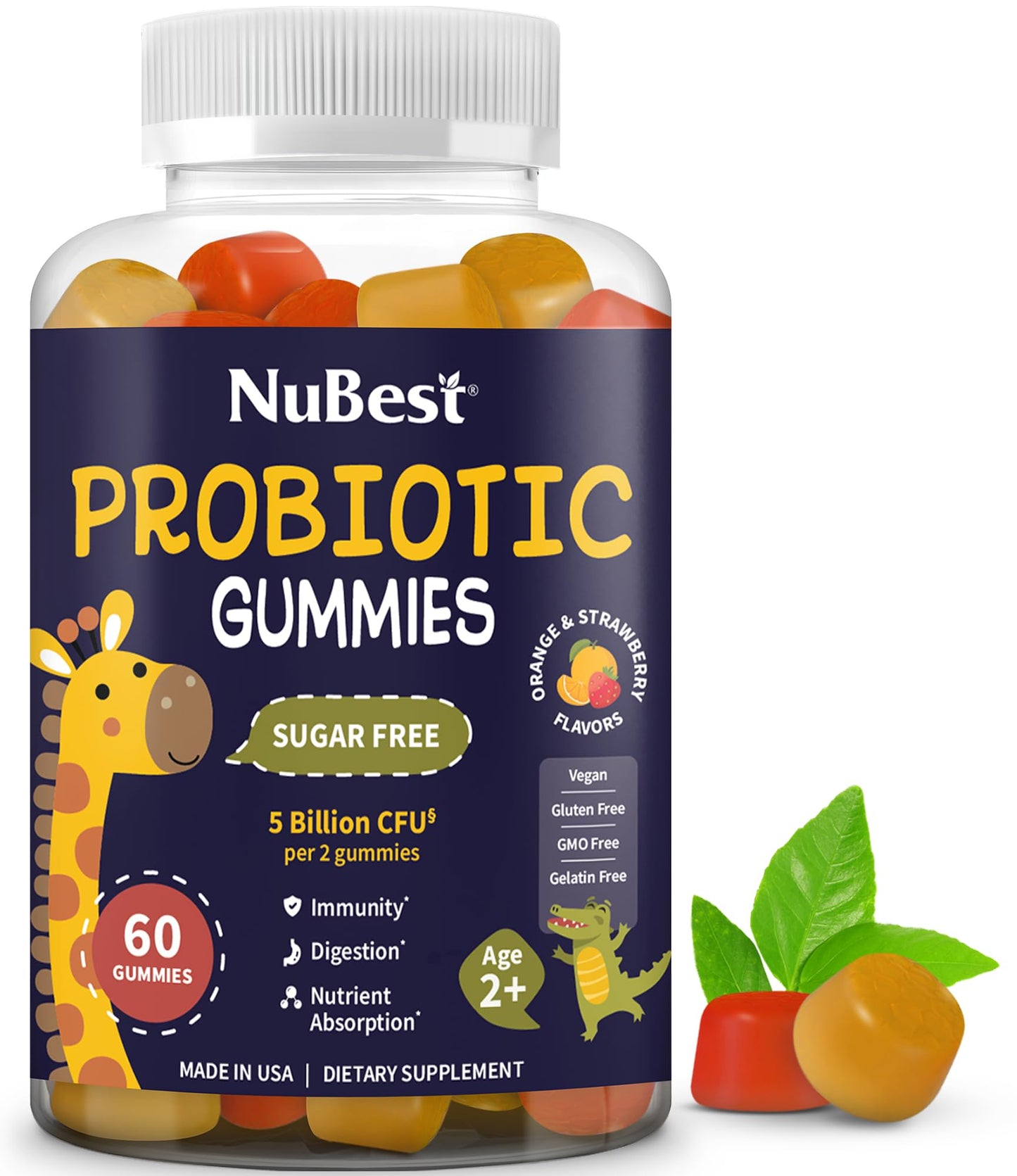 NuBest Daily Probiotic Gummies for Kids & Teens with 5 Billion CFUs | Supports Immune, Gut, and Digestive Health | No Added Sugar | Yummy Strawberry - Maple Wellness Supplements