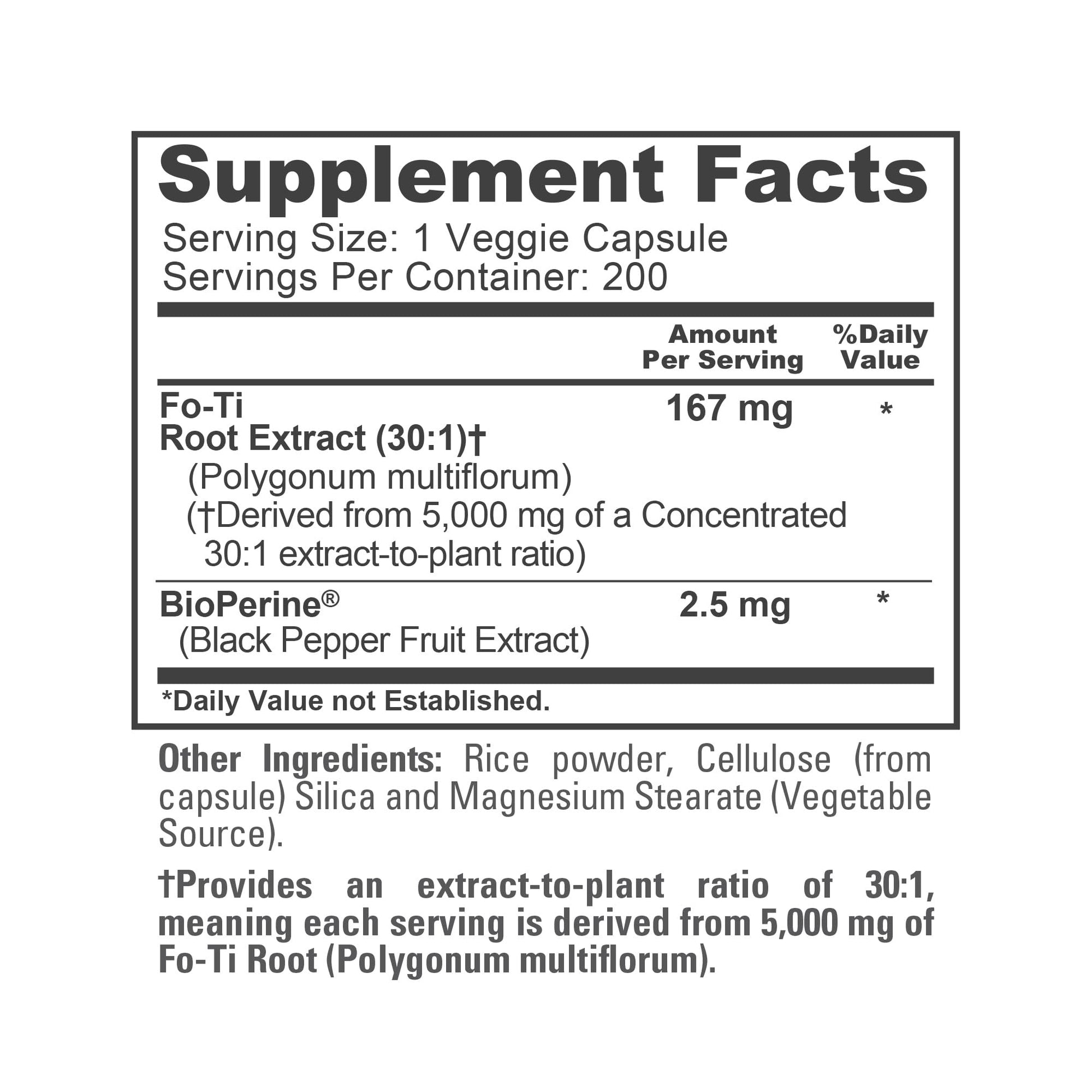 NusaPure Fo-Ti 30:1 Extract, 167 mg Equivalent to 5000mg per Veg Caps, 200 Count, Non-GMO, Vegan, Bioperine - Maple Wellness Supplements