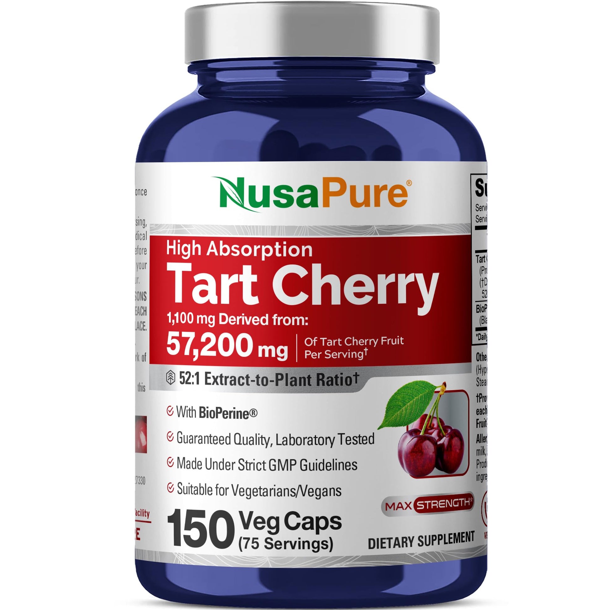NusaPure Tart Cherry 57,200mg per Caps, 150 Count, Vegan, Non-GMO, Gluten Free - Maple Wellness Supplements