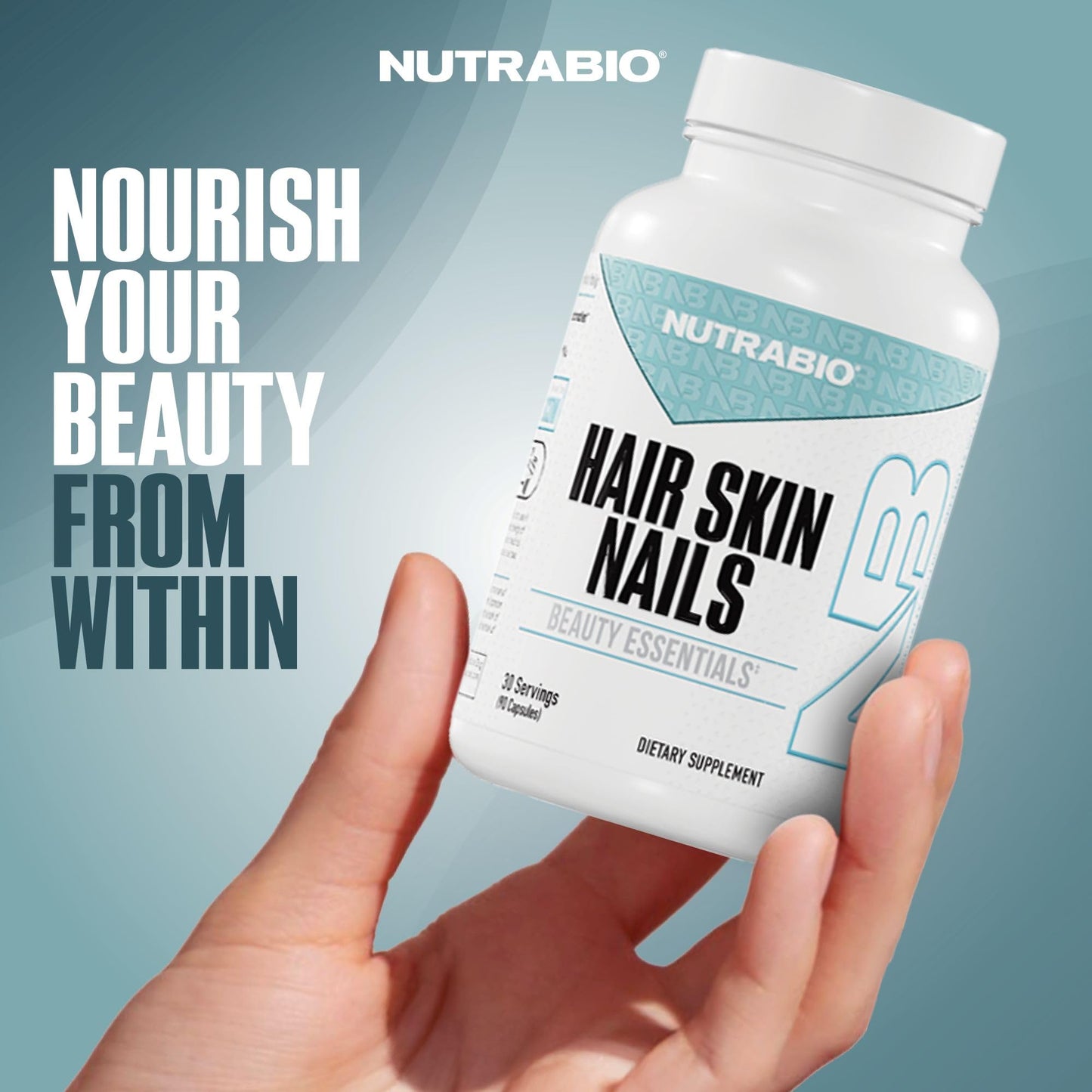 NutraBio Hair Skin Nails Vitamins | Enhanced Collagen Support | Skin Hydration | Hair Growth Vitamins for Women with Biotin, Keratin, Hyaluronic Acid & More - 90 Capsules - Maple Wellness Supplements