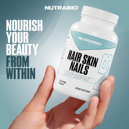NutraBio Hair Skin Nails Vitamins | Enhanced Collagen Support | Skin Hydration | Hair Growth Vitamins for Women with Biotin, Keratin, Hyaluronic Acid & More - 90 Capsules - Maple Wellness Supplements