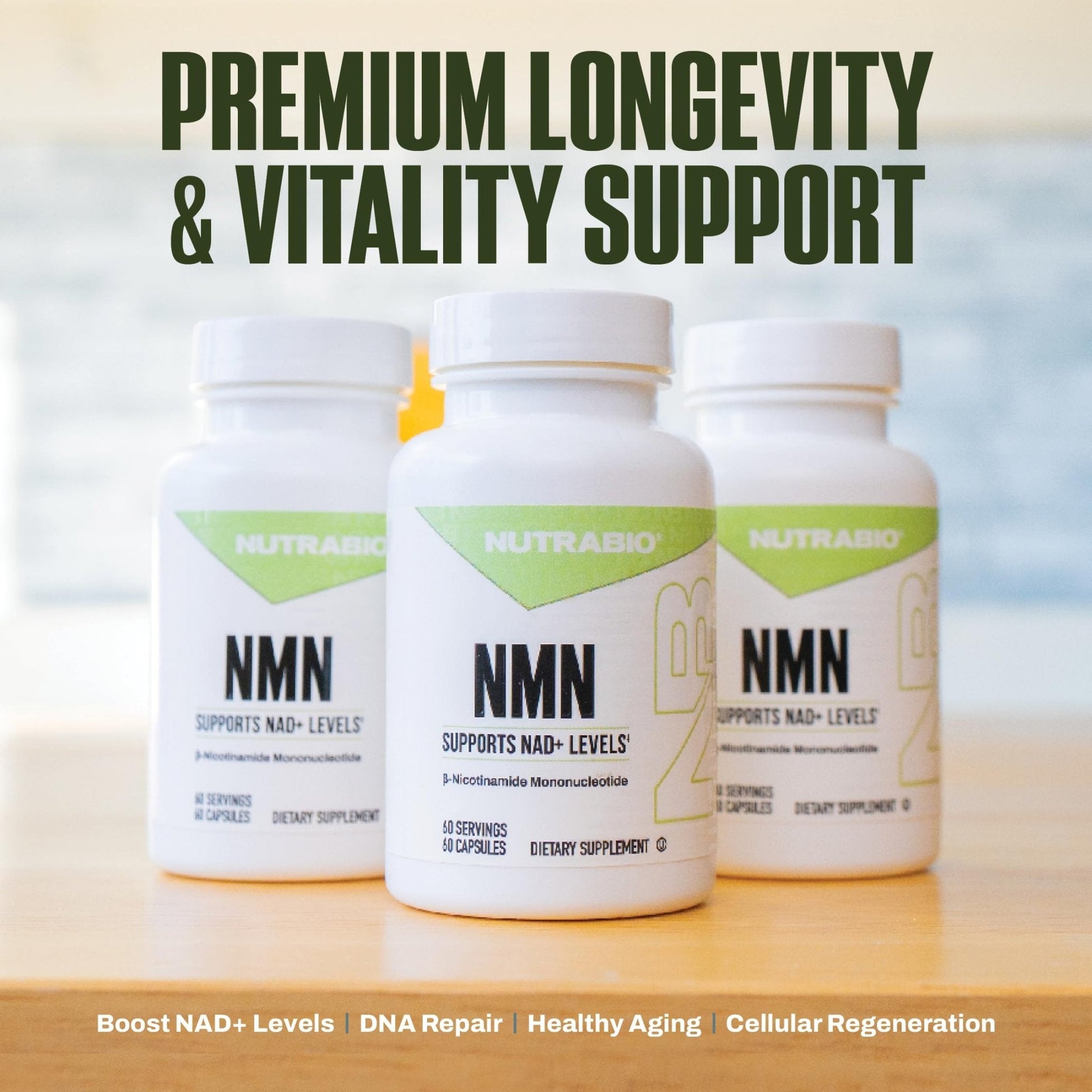 NutraBio NMN - NAD Supplement, Longevity Support, Boost NAD Levels, Increase Cellular Energy, Brain Health, Healthy Aging- 60 Servings- 60 Capsules - Maple Wellness Supplements