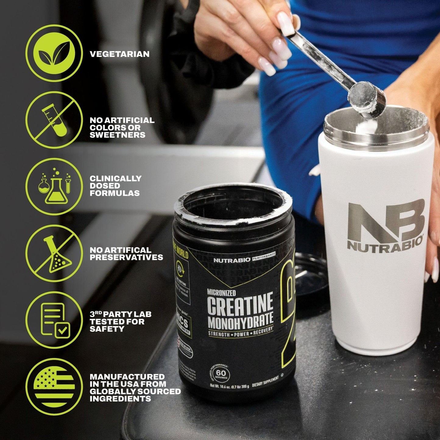 NutraBio Pure Micronized Creatine Monohydrate Powder Supplement, Unflavored, (300 g) - Supports Bulk Muscle Energy, Recovery, and Strength - HPLC Tested Creatine - Maple Wellness Supplements