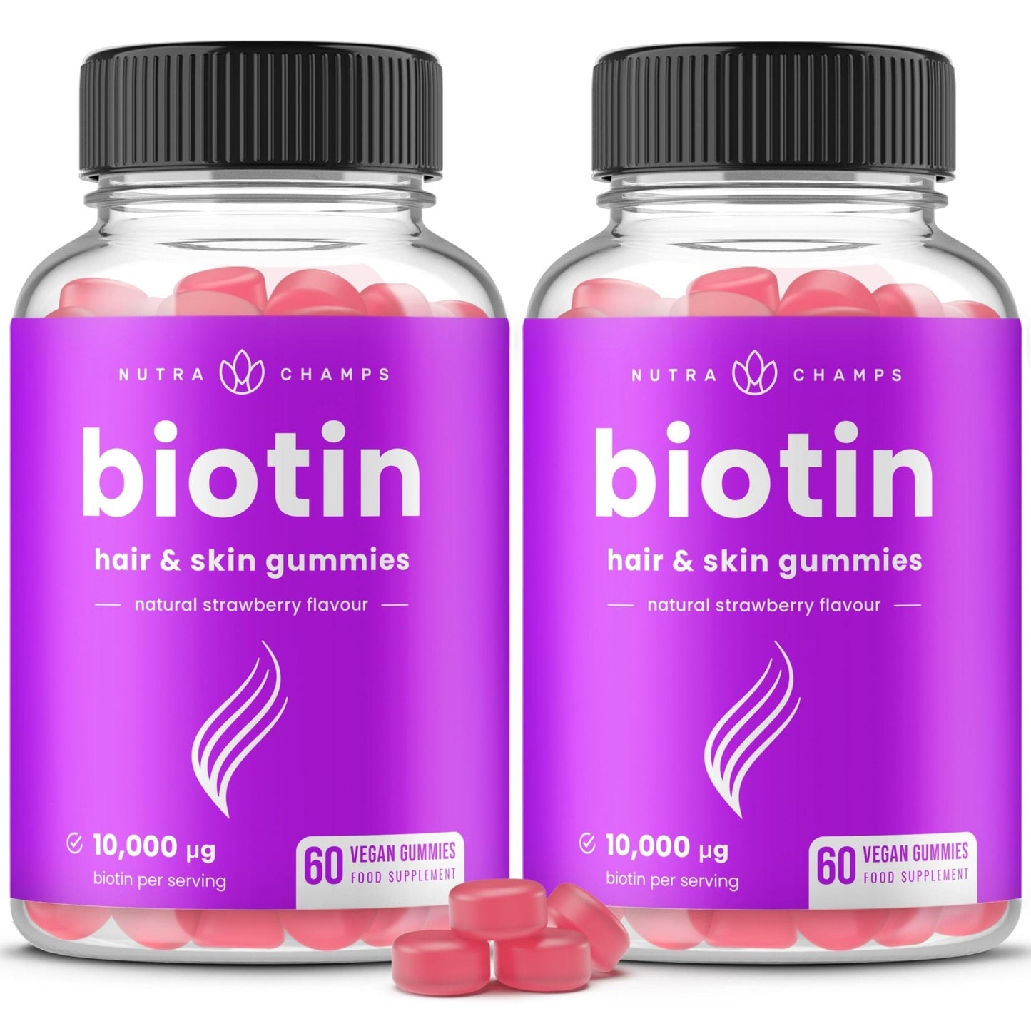 NutraChamps (2 Pack) Biotin Gummies 10,000mcg [High Potency] for Healthy Hair, Skin & Nails for Adults & Kids - 5000mcg in Each Gummy Vitamin - Vegan, Non-GMO - Maple Wellness Supplements