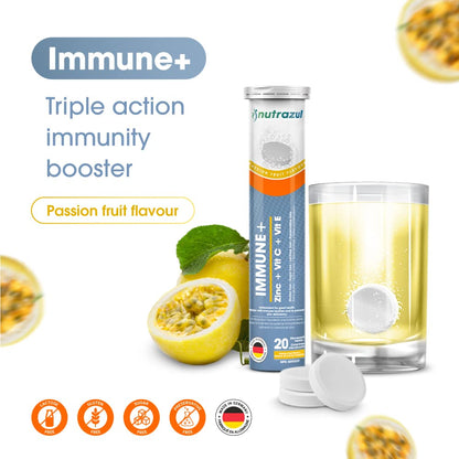 nutrazul Immune+ Effervescent Tablets, Vitamin C, Vitamin E & Zinc Supplement, Supports Overall Wellness with a VIT C, VIT E & Zinc Blend - Maple Wellness Supplements