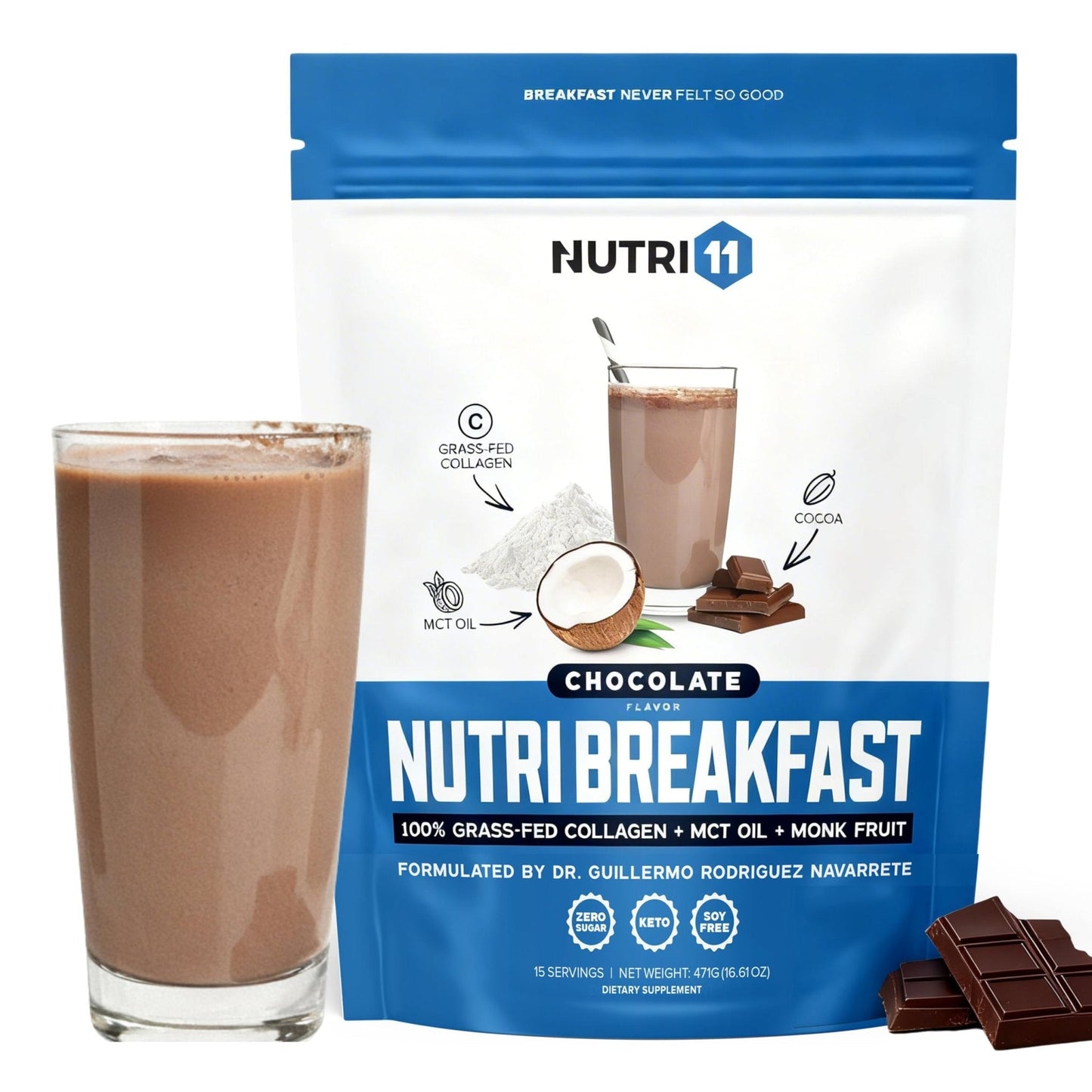 Nutri11 NutriBreakfast by Nutrillermo/Keto Protein Collagen Powder with MCT Oil/MCT Oil Powder/Keto Collagen Peptides with Grass-Fed Bovine - Maple Wellness Supplements