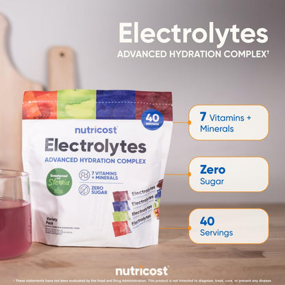 Nutricost Electrolytes Complex, Variety Pack Flavored, 40 Stickpacks - Advanced Hydration Complex - Maple Wellness Supplements