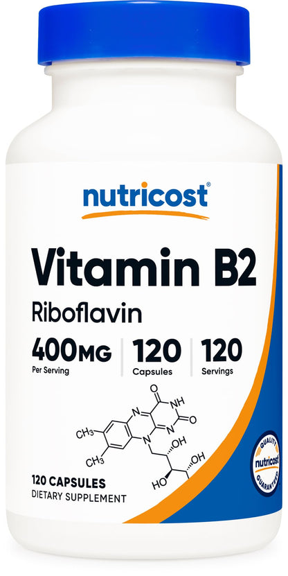 Nutricost Vitamin B2 (Riboflavin) 400mg, 120 Capsules - Gluten Free, Non-GMO - Maple Wellness Supplements