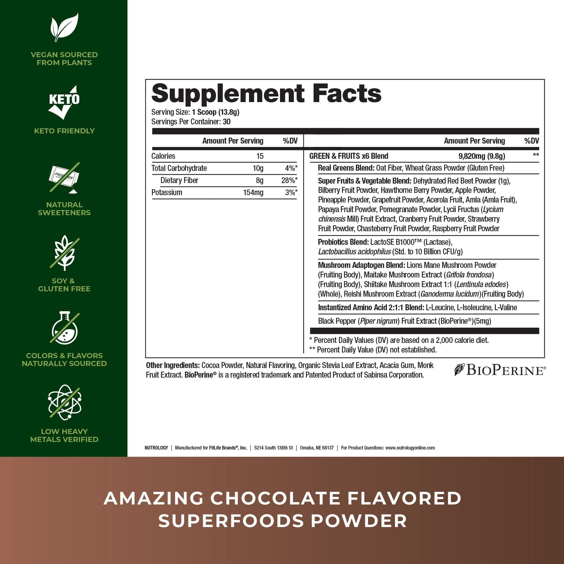 Nutrology Greens & Fruits Powder-Naturally Sourced Superfood, Chocolate (30 Servings) Beet Natural O2, Pre Workout Powder, Passion Fruit Flavor (30 Servings) - Maple Wellness Supplements