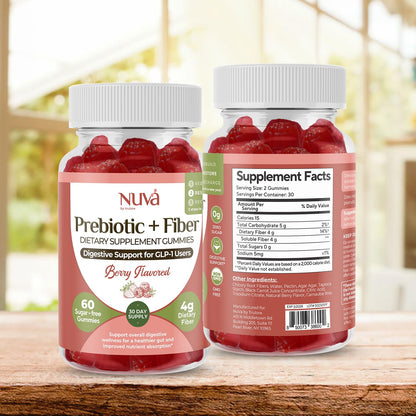 NuVa by Trulore Prebiotic + Fiber Gummies | User Nutritional Support | Sugar Free Fiber Gummies for Adults | Berry Flavor | Non-GMO Digestive Balance for Men & Women | 60 Gummies - 30 day Supply - Maple Wellness Supplements