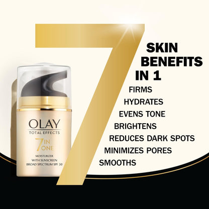 Olay Facial Moisturizing Lotion SPF 30 Total Effects for Dry Skin, 7 Benefits including Minimize Pores, Anti-Aging, 1.7 oz - Maple Wellness Supplements