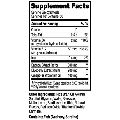 OLLY Ultra Strength Brain Softgels, Nootropic, Supports Healthy Brain Function, Memory, Focus and Concentration, Omega-3s, Vitamins B6 and B12, 30 Day Supply - 60 Count - Maple Wellness Supplements