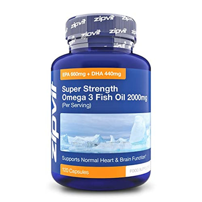 Omega 3 Fish Oil 2000mg, EPA 660mg DHA 440mg per Daily Serving. 120 Capsules - Maple Wellness Supplements