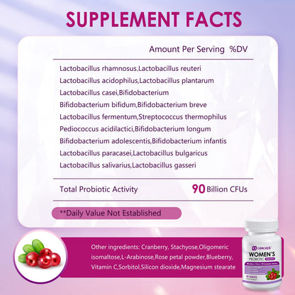 OMOGS Women's Probiotic, with Cranberry Extract, Organic Prebiotics & Vitamin C, 90 Billion CFUs,18 Strains, Help for Boost Immune, Digestive, Gut Health & Women's Health - Maple Wellness Supplements