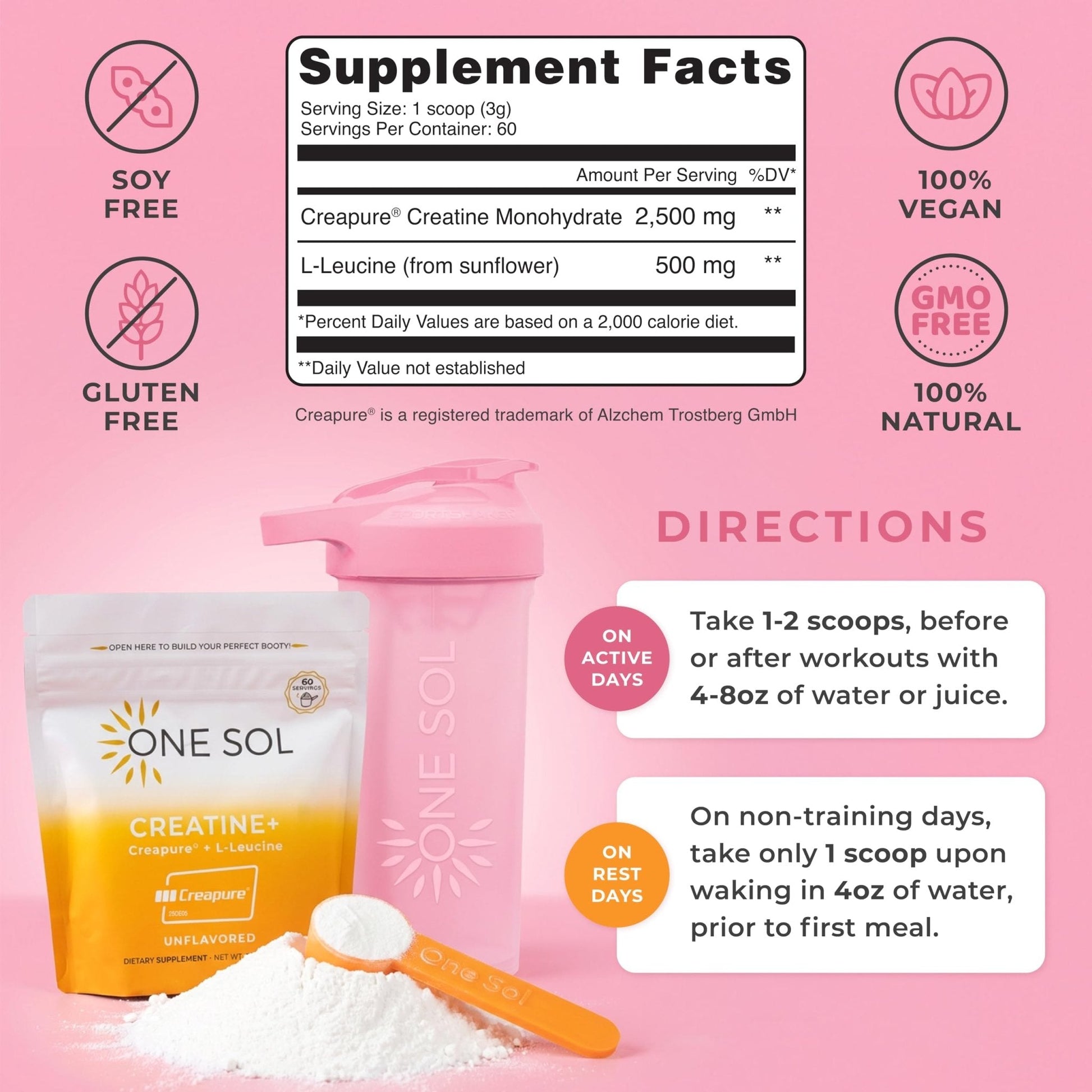 One Sol Creatine for Women, All Natural Women’s Creatine Powder w Creapure & Leucine, Increase Lean Muscle Mass, Reduce Recovery Time, Promotes Brain & Bone Health (Unflavored, 60 Servings) - Maple Wellness Supplements