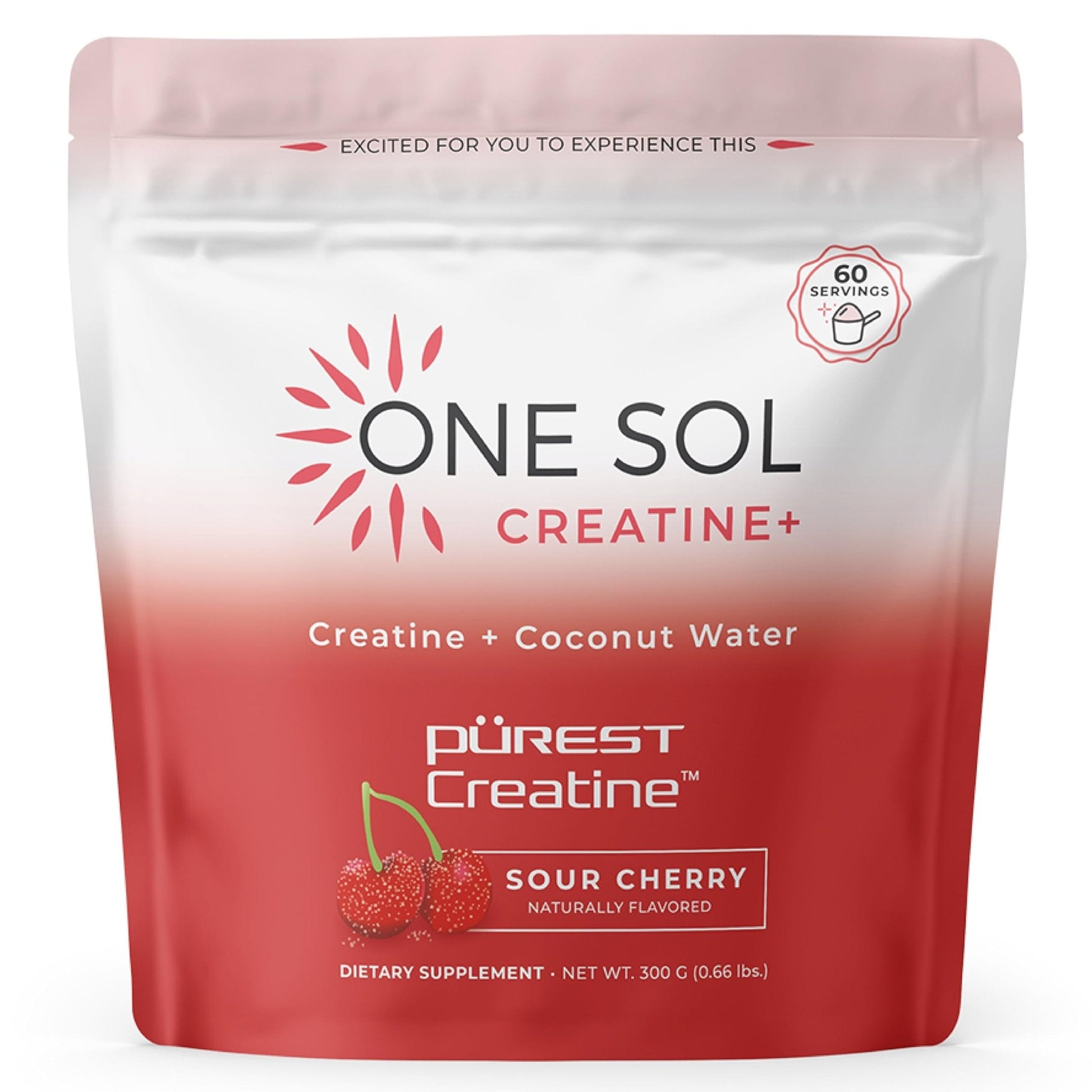 One Sol Creatine for Women, All Natural Women's Creatine Powder w Pure Creatine & Coconut Water, Increase Lean Muscle Mass, Reduce Recovery Time, Promote Brain & Bone Health (Sour Cherry, 60 Servings) - Maple Wellness Supplements