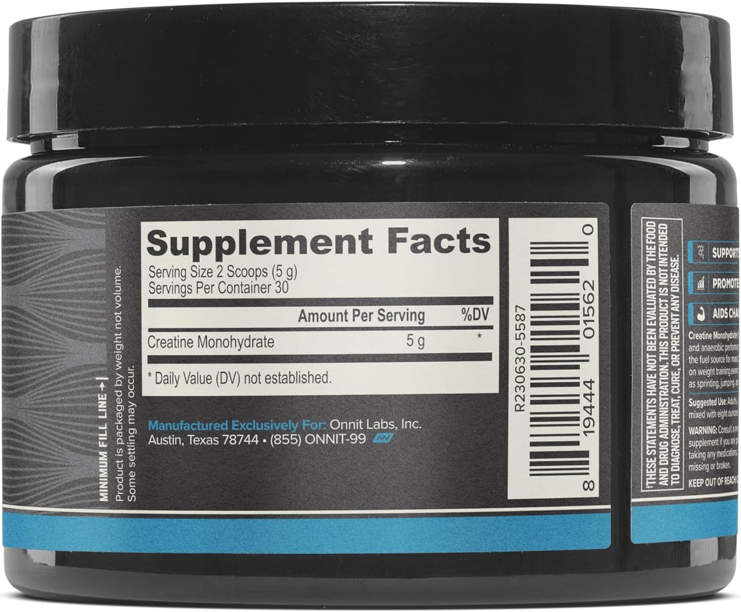 ONNIT Creatine Monohydrate Powder – IGEN™ Non-GMO Tested, 5g Premium Creatine for Muscle Strength, Power & Lean Mass, Supports Brain Health & Cellular Energy, Unflavored, 30 Servings, 5.29 oz 3-Pack - Maple Wellness Supplements
