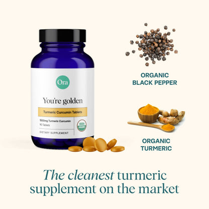 Ora Organic Turmeric Curcumin with Piperine - Pure Extracts for Joint Stress and Cardiovascular Health, Support Healthy Cognitive Function, No Filler Ingredients - 90 Vegan Tablets, 1 Month Supply - Maple Wellness Supplements