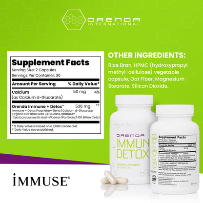 Orenda Immune + Detox - Specialized Formula with Calcium d-Glucarate, Beta 1,3 Glucans & IMMUSE® for Wellness and Balance - 120 Capsules - Maple Wellness Supplements