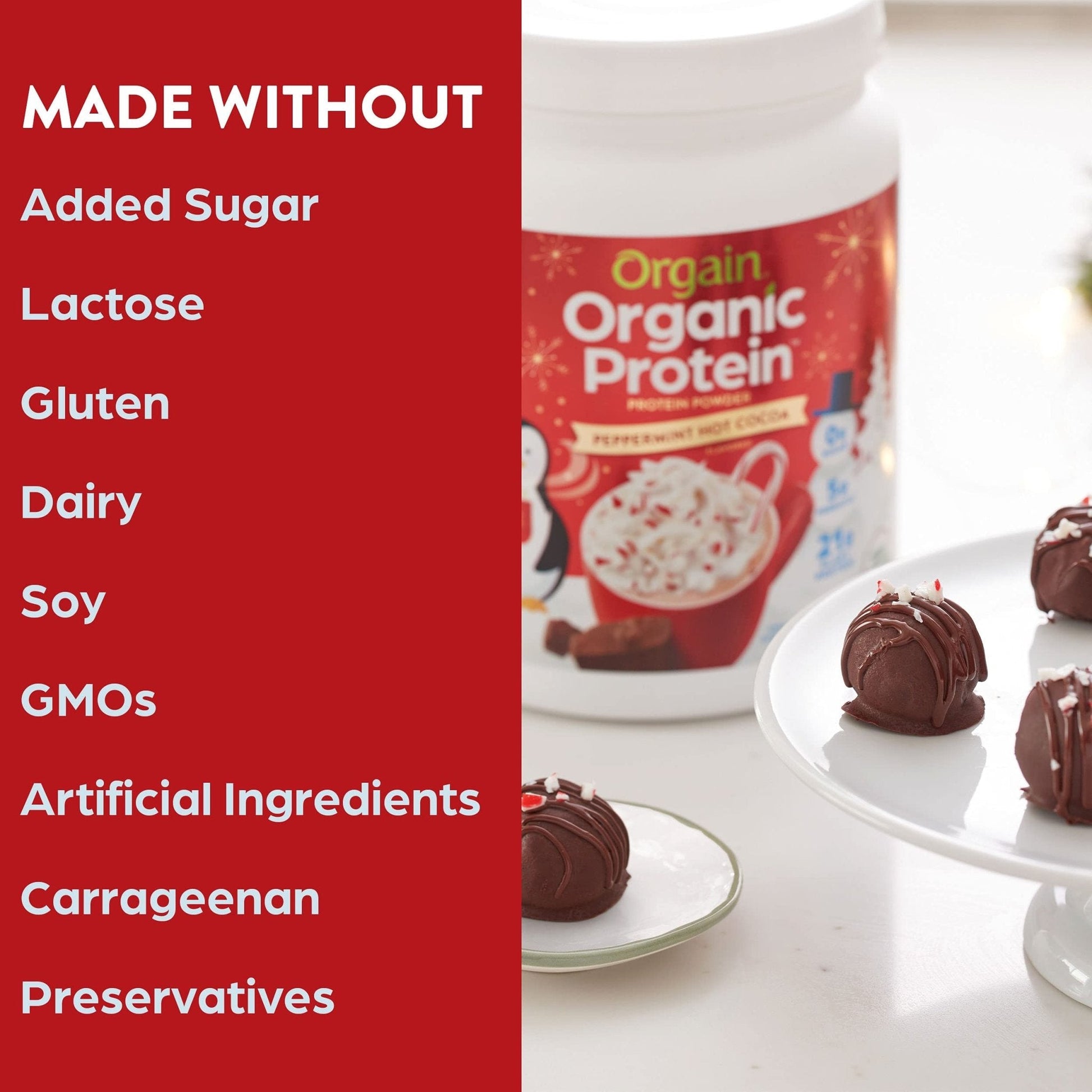Orgain Organic Vegan Protein Powder, Peppermint Hot Cocoa Seasonal Holiday Flavor - Maple Wellness Supplements