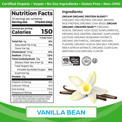 Orgain Organic Vegan Protein Powder, Vanilla Bean - 21g Plant Based Protein, Gluten Free - Maple Wellness Supplements
