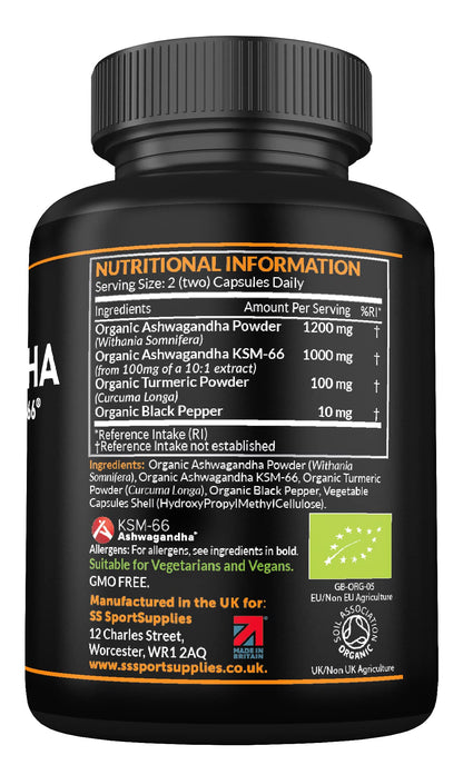 Organic Ashwagandha Capsules 1200mg Boosted with 100mg of Organic KSM-66 - Maple Wellness Supplements