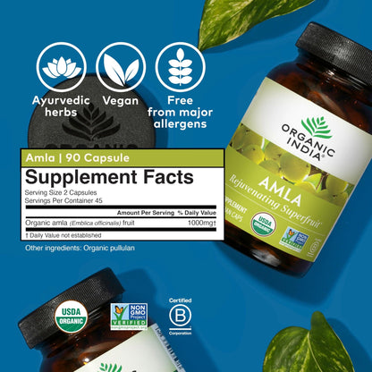 ORGANIC INDIA Amalaki Herbal Vitamin Supplement - Immune Support, Vitamin C, Vegan, Gluten-Free, Kosher, Ayurvedic, Antioxidant - Maple Wellness Supplements