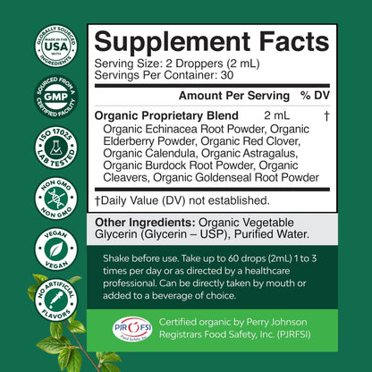 Organic Lymphatic Support Drainage Drops - Herbal Lymphatic Cleanse and Immune Support Supplement with Organic Echinacea Goldenseal & Red Clover Extract - Vegan Non GMO and Alcohol Free - 2 Fl Oz - Maple Wellness Supplements