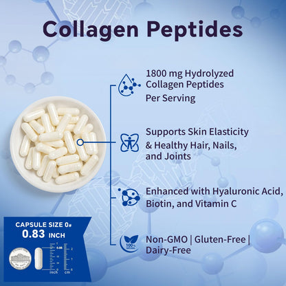 OTYKMBF Multi Collagen Peptides Pills 1800mg, Type I, II, III, V, X - Hydrolyzed Premium Collagen Complex Supports Skin, Joints, Hair & Nails, Hydrolyzed Protein for Women Men, 90 Capsules - Maple Wellness Supplements