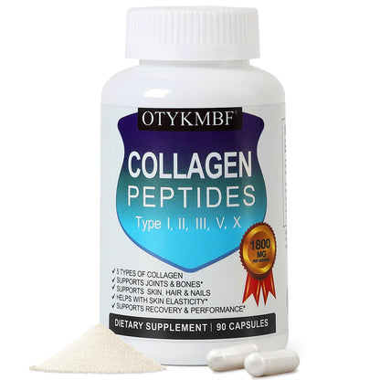 OTYKMBF Multi Collagen Peptides Pills 1800mg, Type I, II, III, V, X - Hydrolyzed Premium Collagen Complex Supports Skin, Joints, Hair & Nails, Hydrolyzed Protein for Women Men, 90 Capsules - Maple Wellness Supplements