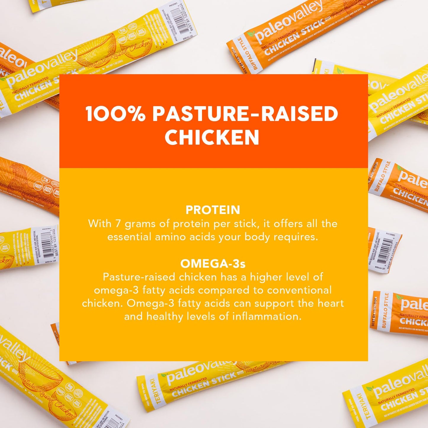 Paleovalley Pasture-Raised Chicken Sticks – 10 Pack – 7g Protein per Stick – Keto-Friendly, Paleo, Gluten-Free, Nitrate-Free – On-the-Go Snack (10 Pack, Teriyaki) - Maple Wellness Supplements