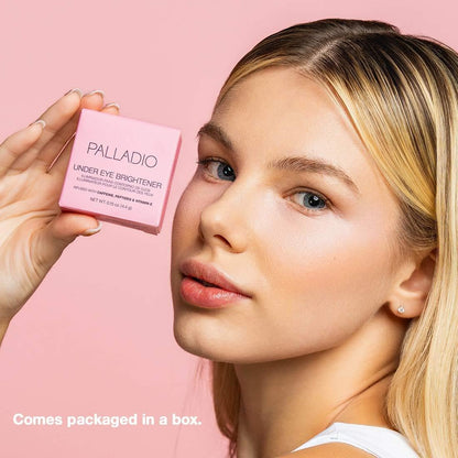 Palladio Under Eye Brightener, Conceal, Brightens, Reduces Appearance of Dark Circles, With Caffeine Peptides & Vitamin E, Tired Skin Color Correcting Brightener & Primer, Light to Medium (Soft Pink) - Maple Wellness Supplements