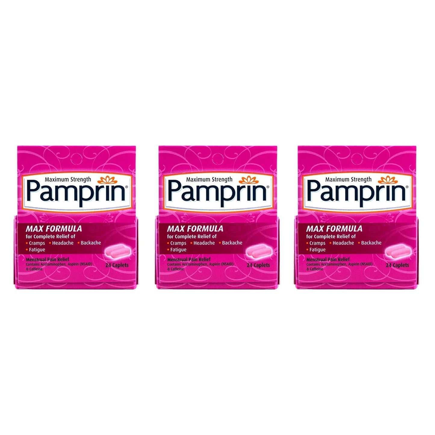 Pamprin Maximum Strength Formula, 24 Caplets (Pack of 3) - Maple Wellness Supplements