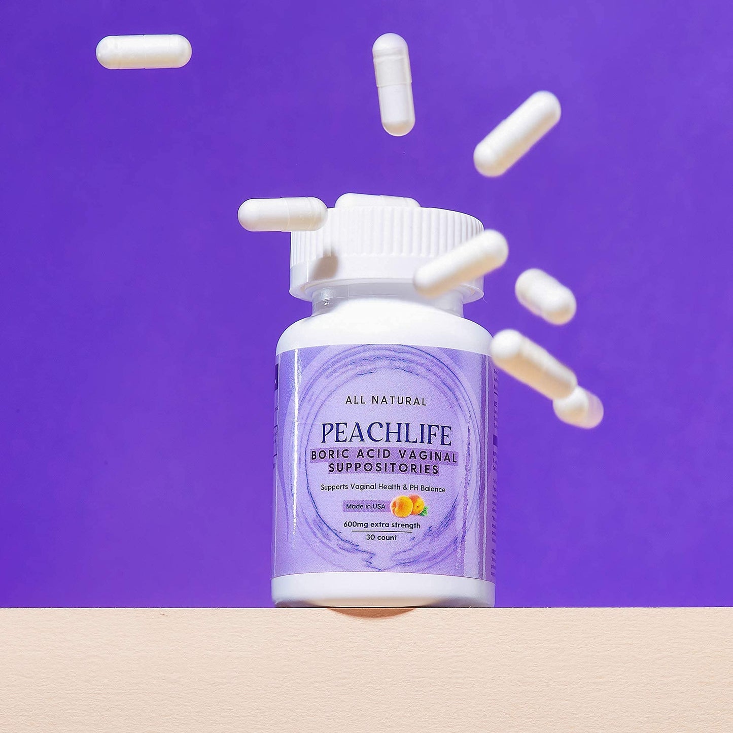 Peachlife Boric Acid Suppositories and Small Soft Menstrual Cup with Ring Pull - Maple Wellness Supplements