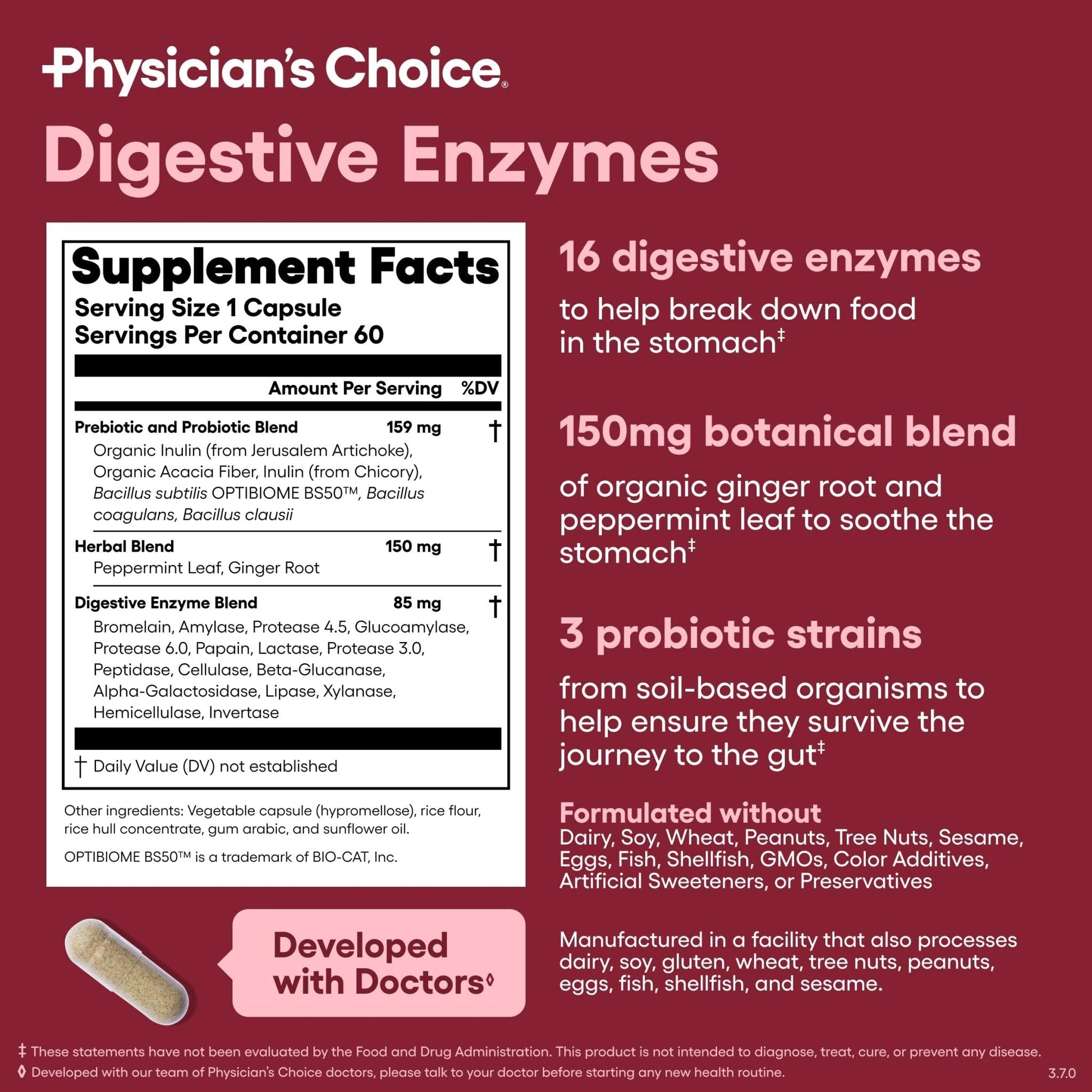 Physician's CHOICE Digestive Enzymes for Bloating & Digestion - 16 Enzymes with Organic Prebiotics & Probiotics for Gut - Maple Wellness Supplements