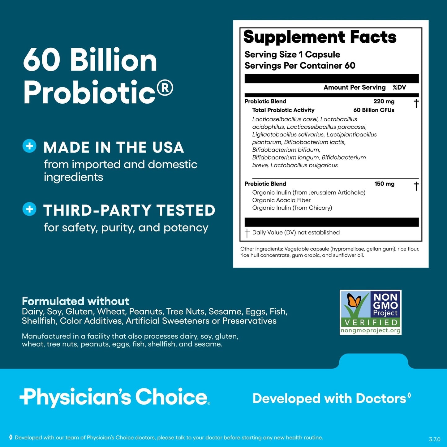 Physician's CHOICE Probiotics 60 Billion CFU - 10 Strains + Organic Prebiotics - Immune, Digestive & Gut Health - Supports Occasional Constipation, Diarrhea, Gas & Bloating - Maple Wellness Supplements