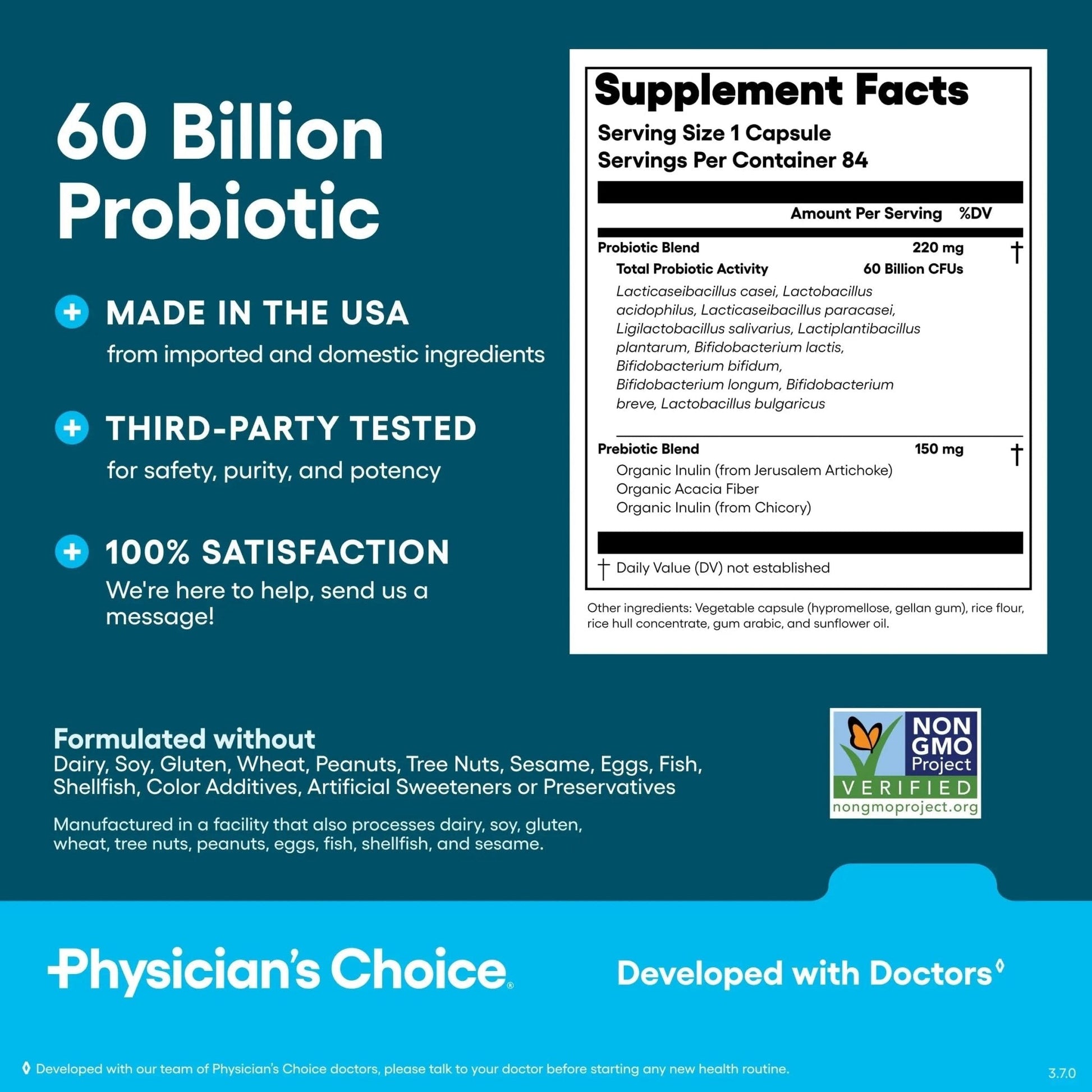 Physician's CHOICE Probiotics 60 Billion CFU - 10 Strains + Organic Prebiotics - Immune, Digestive & Gut Health - Supports Occasional Constipation, Diarrhea, Gas & Bloating - for Women & Men - 84ct - Maple Wellness Supplements