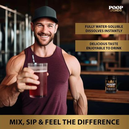 Poop Juice 5-in-1 Daily Fiber Supplement Powder - Bloat & Poop Relief - Prebiotic, Probiotic, Postbiotic, Digestive Enzymes, L-Glutamine - GLP-1 Support - Sugar-Free Georgia Peach Mango (30 Servings) - Maple Wellness Supplements
