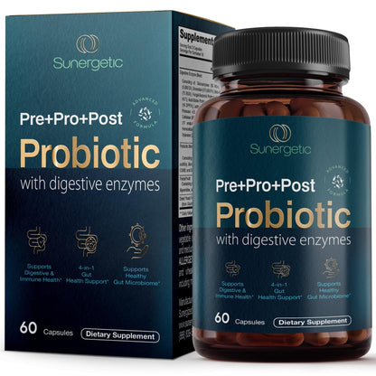 Premium 4-in-1 Probiotic Prebiotic, Postbiotic & Digestive Enzymes for Men & Women – Supports Gut, Digestion & Immunity –Complete Gut Health with Pre, Post - Maple Wellness Supplements