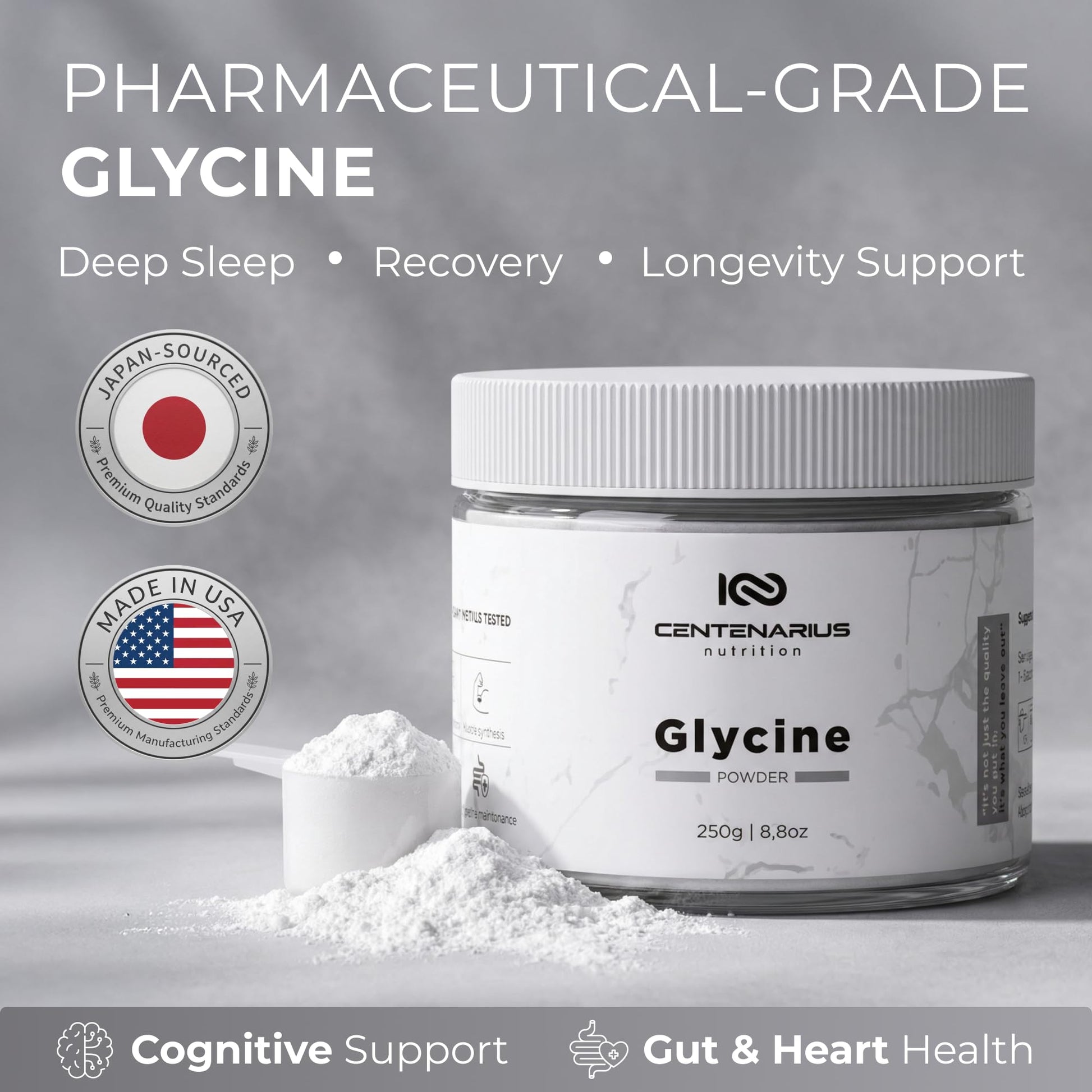Premium Glycine Powder 250g | Amino Acids Supplement for Post Workout Muscle Recovery, Digestion, Sleep Aid + More - Vegan, Additive-Free - Maple Wellness Supplements