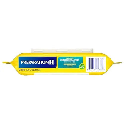 Preparation H Hemorrhoid Flushable Wipes with Witch Hazel for Skin Irritation Relief - 48 Count - Maple Wellness Supplements