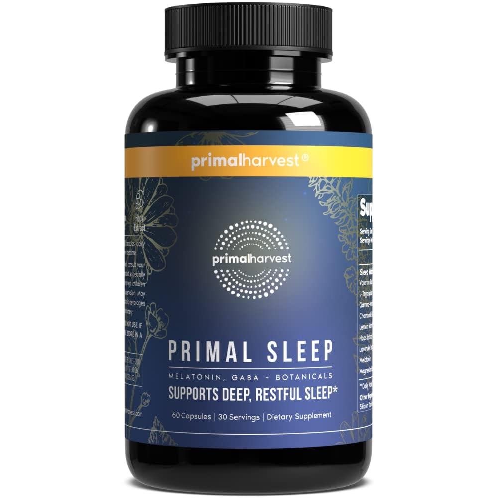 Primal Harvest Primal Sleep Support Supplement for Adults with Melatonin, GABA, Valerian Root, L-Tryptophan, Magnesium Bisglycinate Chelate - Maple Wellness Supplements