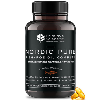 Primitive Scientific Nordic Pure Oil Complex (60 Fish Oil Capsules) for Brain, Immunity & Vision - Heart Supplement w/EPA, DHA, Vitamin D3, Choline - Omega 3 Supplements - Maple Wellness Supplements