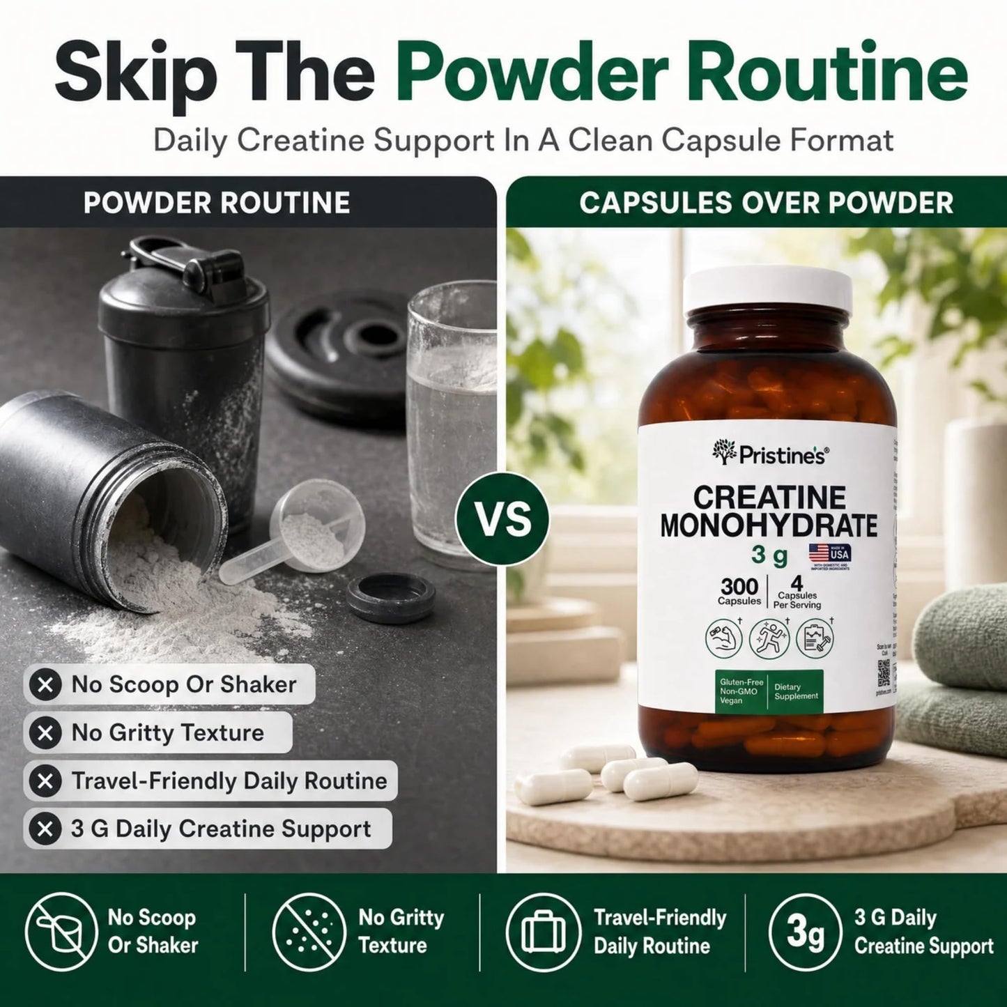PRISTINE'S Creatine Monohydrate Capsules for Women & Men - NSF Certified 75 Day Supply 3G Creatine Pills for Women - Cognitive & Athletic Performance Support - Maple Wellness Supplements