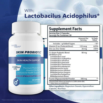 Pro Skin Probiotic - Skin Health Supporting Probiotic with Immune Support - Promote Healthy Skin Microbiome from Inside Out - Health Starts in the Gut - Support Reduced Breakouts, Redness, & Puffiness - Maple Wellness Supplements